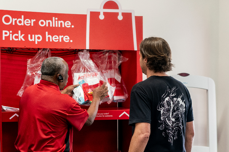 Customer picking up parcel